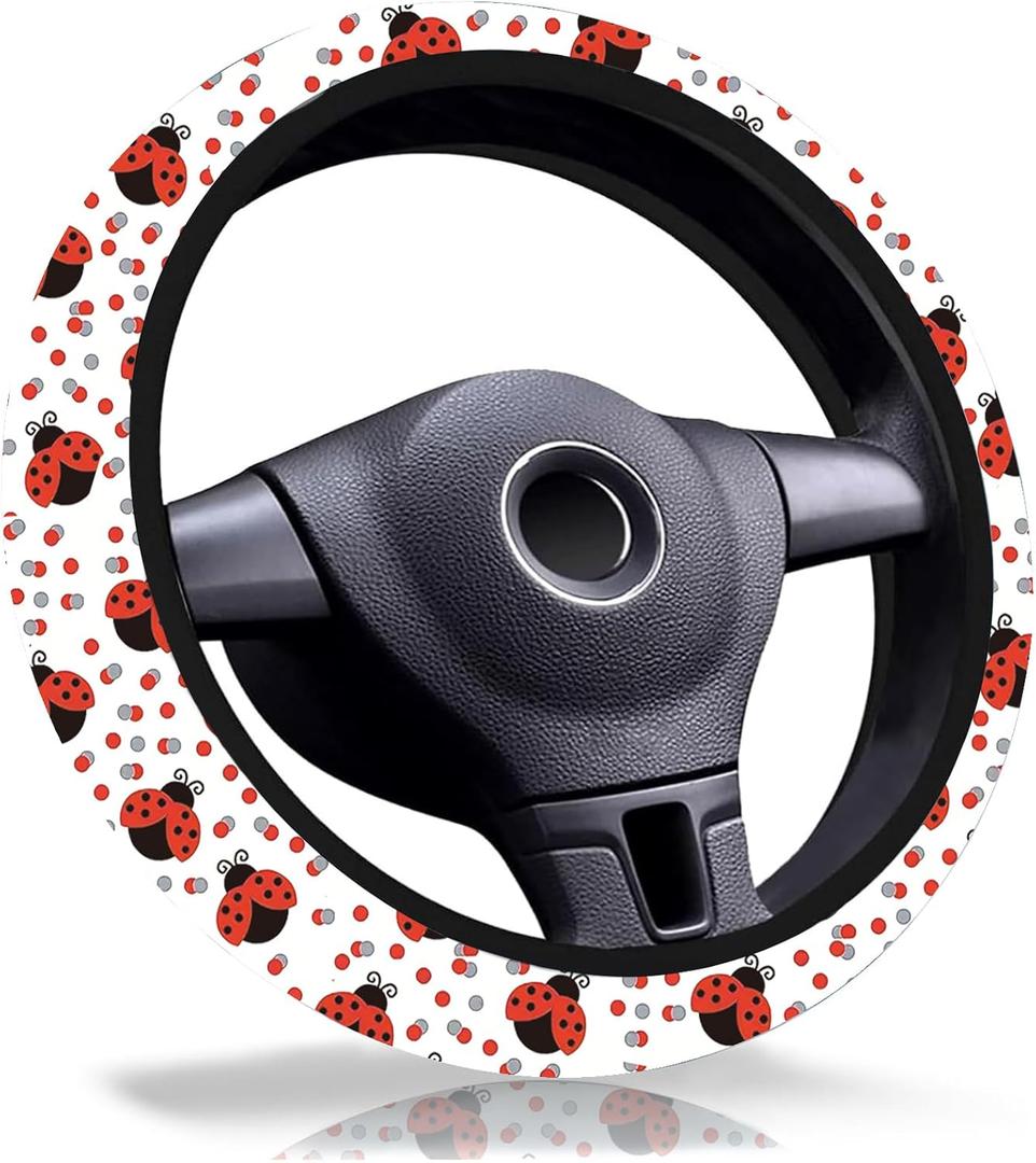 Ladybug Steering Wheel Cover,Non-Slip Breathable Neoprene Steering Wheel Covers,Ladybugs Car Accessories and Car Decor,Ladybug Gifts for Women,Men Universal 15 Inch Fit Auto,SUV,Truck