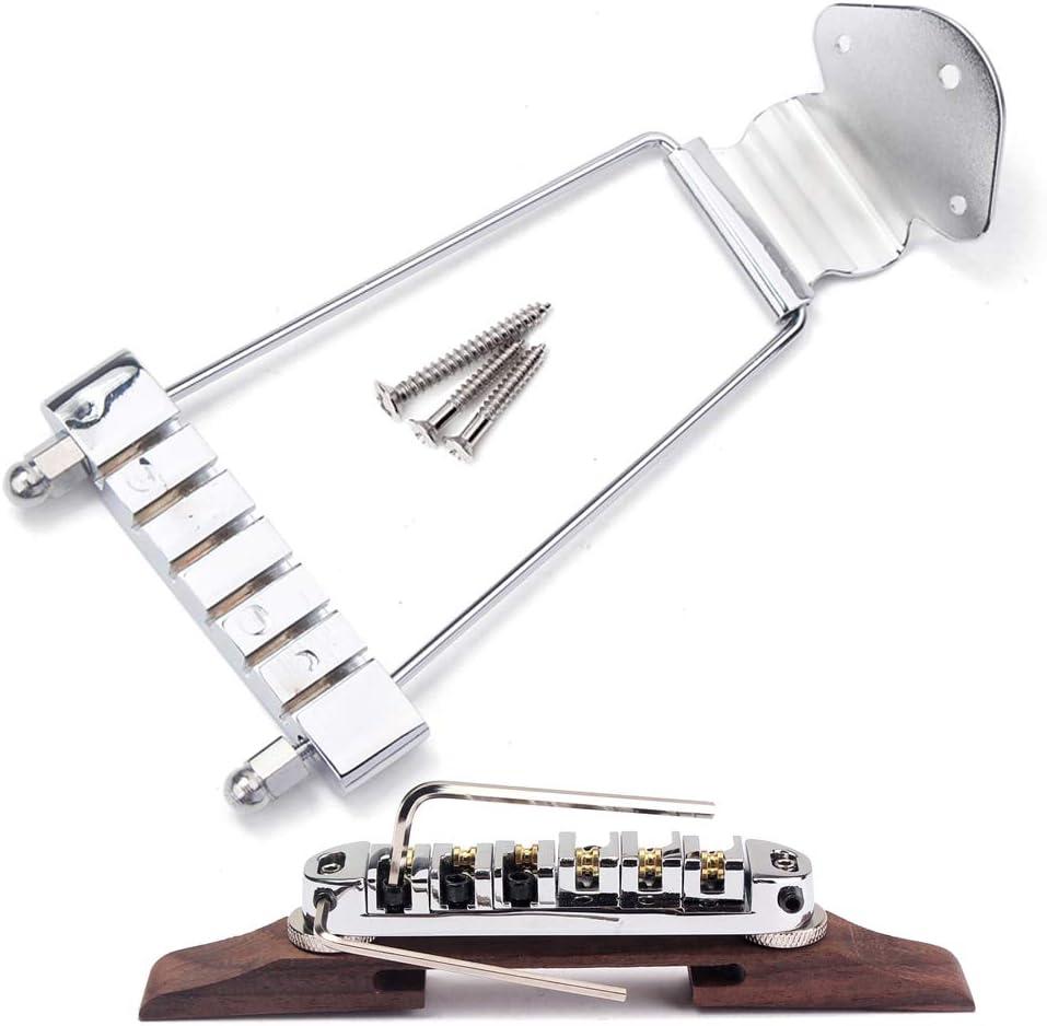 6 String Guitar Trapeze Tailpiece Bridge and Roller Tune-O-Matic Saddle Bridge for Jazz Archtop Guitar Replacement (Chrome