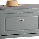 Haotian Shoe Storage Bench with Cushion, Grey Narrow Shoe Rack for Entryway, Small Shoe Cabinet with Flip-Drawer, Closet Hallway Mudroom FSR82-L-HG