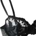 Lilosy Sexy Leaf Floral Embroidered Mesh Sheer Women Underwire Push Up Lingerie Set (Black, L)
