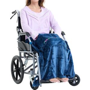 Keyocean Lap Blanket with Pocket, Lightweight Warm Cover for Elderly in Nursing Home, Hospital, on Wheelchair, Indigo Blue