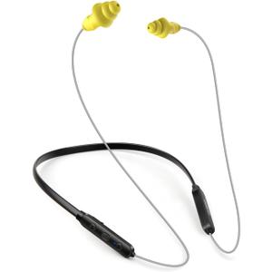 HomeSpot Noise Reduction Wireless Neckband Headphones with Qualcomm aptX HD, 27dB NRR, CVC Noise Cancelling Mic & Controls, 20H Playtime for Work Safety OSHA Compliant - Gray Wire Yellow Earbuds