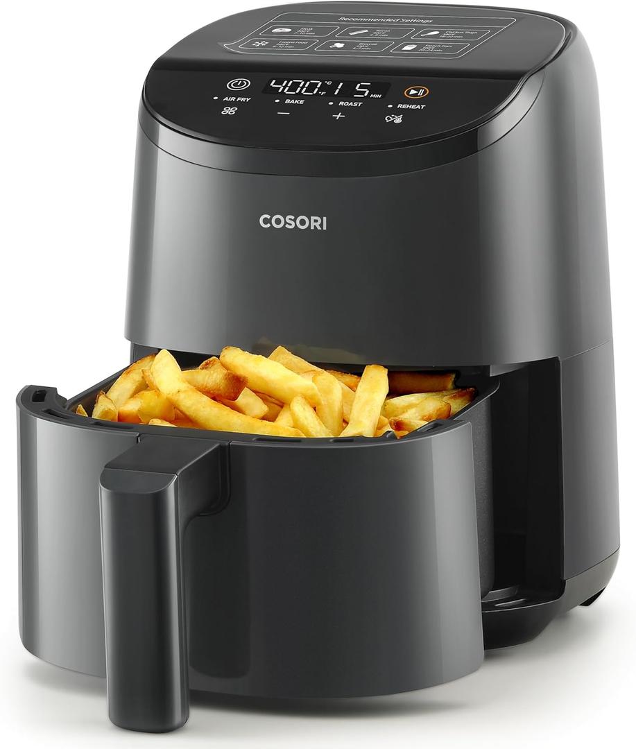 COSORI Air Fryer 2.1 QT, Small & Mini 4-in-1 airfryer Ideal for Simple Meals and Snack, Easy to Leftover Food to Crispy, Up to 97% Less Oil, 30 In-App Recipes, Nonstick & Dishwasher-Safe Basket (Grey)