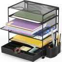 Simple Houseware 5-Tier Document File Tray with Supplies Sliding Drawer and Pen Bucket, Black