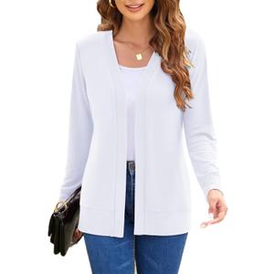 Womens Casual Lightweight Long Sleeve Cardigan Flowy Soft Open Front Knit Cardigan Sweaters (Medium, White)