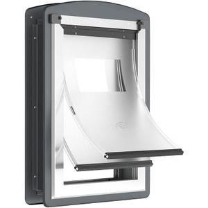 [MAVRICPOWER] Steel Medium Dog Door for Door, Doggie Door with Two Sliding Panels for Extreme Weather,Never Rust Pet Door for Small Dog and Large Cat Up to 40 lbs (Gray)