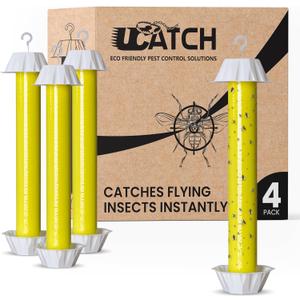 Sticky Fly Trap Indoor & Outdoor Pack of 4 | Hanging Fly Stick for Gnats, Flies, Wasps, Mosquitoes & Other Flying Bugs | Fly Trap Sticky | Home Pest Control | Flying Insect Trap Rolls | Ucatch