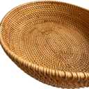 16Inch Tabletop Oval Rattan Fruit Serving Tray with 4" High Wall, Natural Brown Trapezoid Wicker Tray for Countertop,Woven Vanity Bowl Key Holder for Home Decor