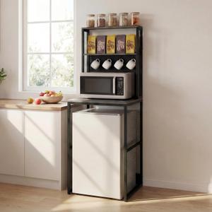 KirKical Mini Fridge Stand Shelf with Storage, Bakers Rack Coffee Bar Table Microwave Oven Stand with Mini Fridge Space for Home Kitchen Dorm, Slate Grey, 22.8"W X 22.1"D X 65.1"H