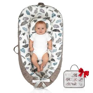 Infant Support Cushion | Baby Support Cushion for Newborn | Reversible, Adjustable & Portable Tummy Time Mat for Home and Travel | Soft, Breathable, Washable Cover | Grey Leaves