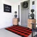 MUBIN Cotton Buffalo Plaid Rug, 3' x 5' Red Black Outdoor Rug Front Door Decorative Mat, Washable Christmas Doormat Foldable Area Rug Layered Door Mats Rug for Front Porch, Entryway, Patio