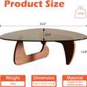 Modern Coffee Table for Living Room and Small Spaces, 35.6" x 25.4" x 15.8" Triangle Tempered Glass Table Top and Solid Wood Base, Walnut