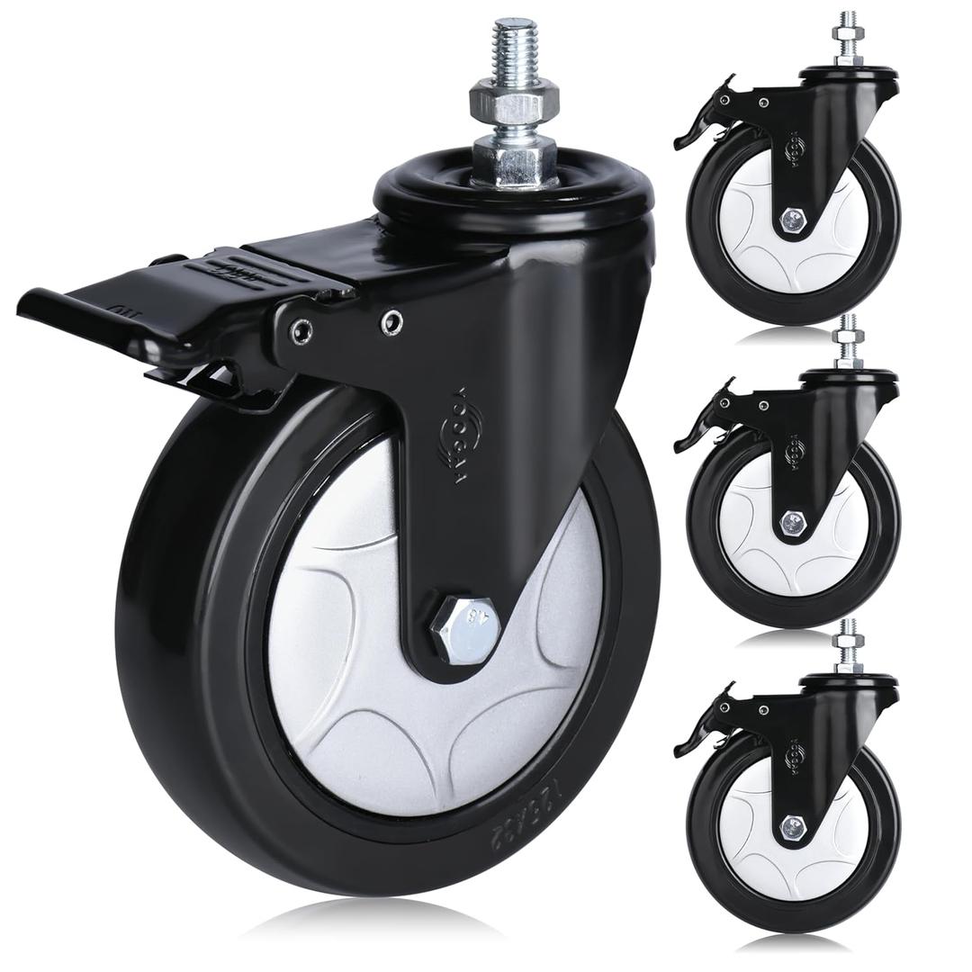 5 Threaded Stem Caster Metric M10-1.5 x 25mm(Bolt Diameter 10mm, Length:25mm, Thread Pitch 1.5 mm) 1500lbs Heavy Duty Swivel Caster Wheels Set of 4 castors for All Floor