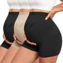 Maternity Shapewear Seamless Underwear Over Bump Pregnancy Shorts High Waist Panties Under Dress Belly Support (Large, 2*black+1*nude)