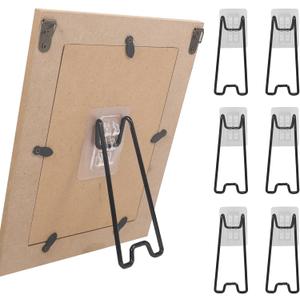 Nirxxiy 6 Pcs Picture Frame Stand, Table top easel, Stainless Steel Picture Holder Stand with Self-Adhesive for 5.9 to 10.2 inch Picture Frame Easel (Black, 5.12 x 2.17)