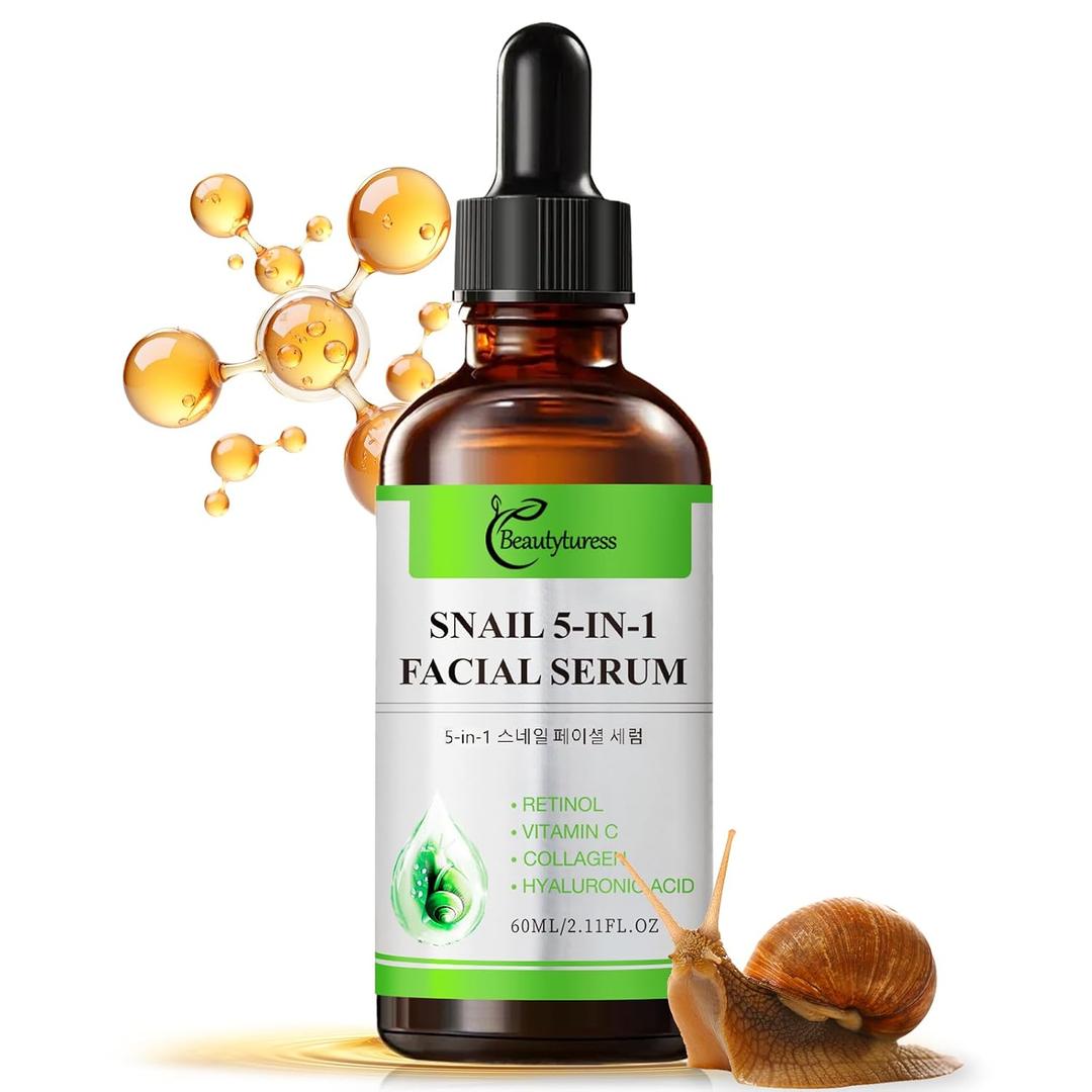 Snail 5-in-1 Facial Serum with Retinol, Vitamin C, Collagen & Hyaluronic Acid-2 fl.oz-Age-Defying & Balancing Essence - Deeply Hydrating & Enhancing Formula -Daily Skin Care for a Supple, Radiant Look