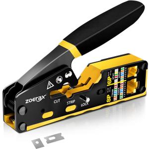 RJ45 Crimping Tool Ethernet Crimp Tool Crimper for RJ11/RJ12 Standard, RJ45 Pass Through Connectors, Yellow