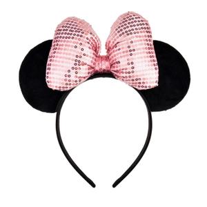 A Miaow 3D Black Velvet Headband Polka Dot Satin Bow Hair Clasp Women Adults Hair Accessory Party Costume Supply Holiday Park Headwear (Pink Bow, One Size)