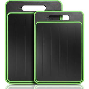 2-Piece BPA-Free Plastic Cutting Board Set, Non-Slip Dishwasher Safe Chopping Boards for Kitchen, Green