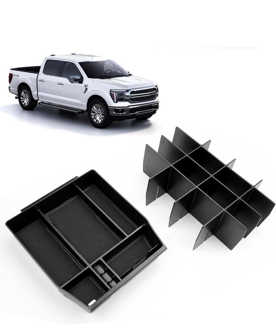 ELECFRESH 2PCS Center Console Organizer for 2023 2022 2021 Ford F150 Accessories, Armrest Storage Box and 16-Compartments Divider for Ford F150 (Not fit for 2024-2026)