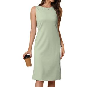 Women Business Sheath Midi Dress, 2025 Summer Sleeveless A-line Slimming Work Pencil Skirt (Green, XL)