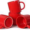 12 oz Stackable Coffee Mugs for Office Party, M101 Novelty Ceramic Cup for Boy Girl lover Women Men, Set of 4, Red