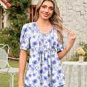 Findsweet Women's Summer Tunic Tops Casual Dressy Blouses Short Sleeve Shirts (White, L)