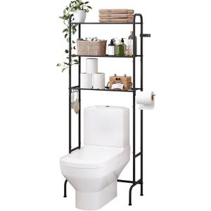 Over The Toilet Storage,3-Tier Heavy Duty Metal Bathroom Organizer, Freestanding Space Saver with Wide Shelves for Towels & Toilet Paper (Black)