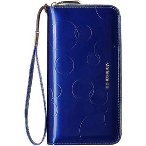 Fashion RFID Leather Wallet - Women's Hand-Held Bag, Credit Card Clip, Long Zipper Wallet With Multi Card Slots (Blue)