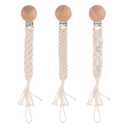Boho Pacifier Clip for Boys Girls Pacifier Holder Leash Wooden Clips Handmade Braided Cotton Unisex Baby Shower Birthday Gift Christmas Gift (Pattern 1)
