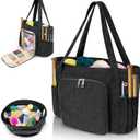 ORKELS Large Corduroy Crochet Tote & Yarn Bag  Portable Organizer for Yarn, Hooks & Accessories  Ideal Gift for Crocheters, Black