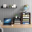 3-Tier Paper Letter Tray, Wooden Desk File Organizer, Stackable Metal Mesh Desk Organizer for Office Supplies. Small Paper Trays for Home Office School, Rustic Brown