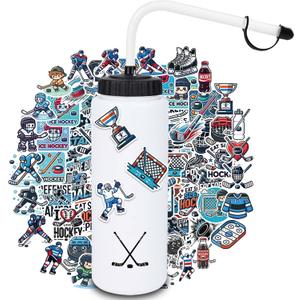 Hockey Gifts,1 Pack Hockey Water Bottle with Long Straw and 100PCS Stickers Accessories Stuff for Boys Men Player Lovers (1L,Squeeze,BPA-Free)