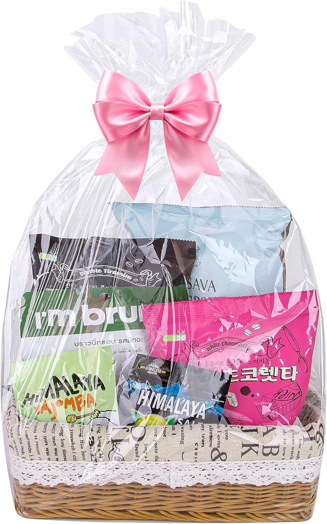 Petutu 5 Pack Large Clear Baskets Bags, Cellophane Wrap for Gift 2 Mil Thick (18"x30") 45X75CM (5)