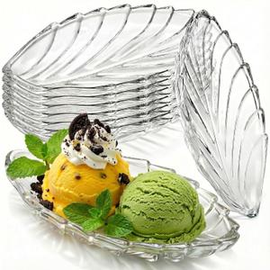 Goaste 8 Pack Banana Split Bowls Set, 6 OZ Glass Ice Cream Sundae Dishes, Leaf Shaped Clear Dessert Serving Plates, Transparent Banana Split Boats for Fruit, Yogurt, Brownies, Snack, Dishwasher Safe