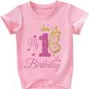 4 x Toddler Girls First Birthday Shirts for Girls One Years Old Outfit for Party Tshirt (Pink)