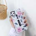 2 x Compatible with iPhone 11 Pro Case Finger Grip,3D Embossed Pink Flowers White Shell Design, Rugged Shockproof Slim Fit Dual Layer Finger Ring Loop Strap Case, Invisible Bracket Phone case(White)