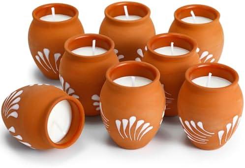 Nuanchu 12 Pcs Cantaritos De Barro Mexicanos Candles Mini 2 oz Mexican Candles Decorative Terracotta Clay Pottery Decorations Mexicanos Gifts for Cinco De Mayo Party Decorations(Elegant)