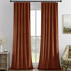Timeper Burnt Orange Pleat Back Tab Velvet Curtains W42" x L84" inches 2 Panels, Room Darkening Solid Home Decor Curtains for Bedroom Living Dining Room Thermal Insulated Luxury Super Soft Window Drapes