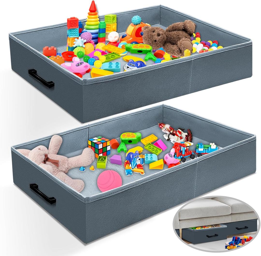 Under Couch Storage, 2 Pack Under Bed Containers, Foldable Under Sofa Storage keeps things out,Under Couch Storage Box for Toys,Blocks,Puzzles, Plush Dolls,Books(23.62 * 15.75 * 3.93in)