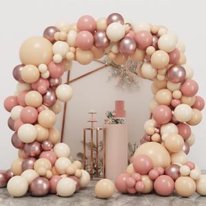 RUBFAC 164pcs Blush Balloons Garland Arch Kit Retro Pink Rose Gold Balloons Confetti Latex Balloons for Girls Baby Shower Garden Tea Party Bachelorette Birthday