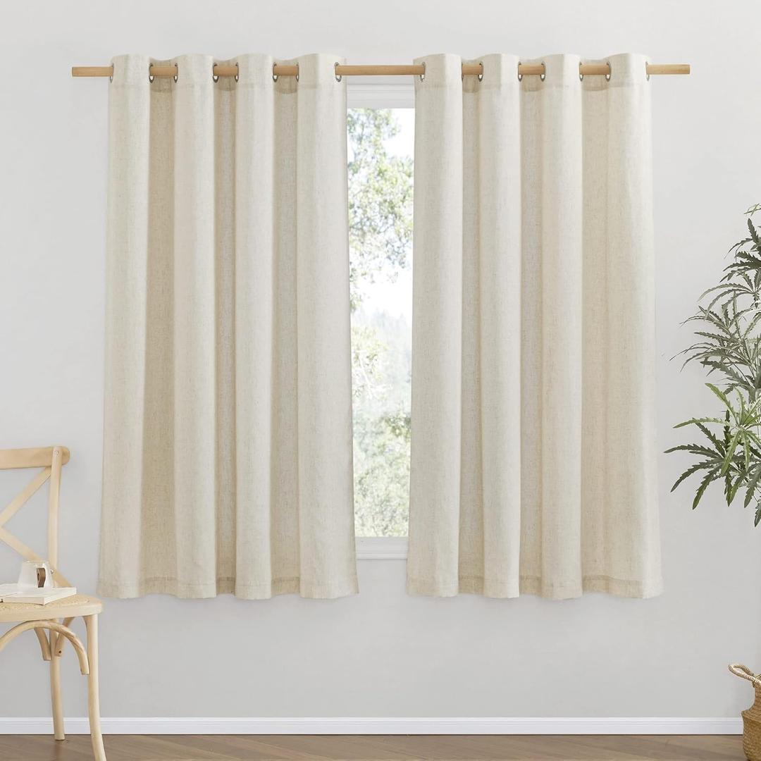 NICETOWN Natural Linen Curtains Flax Texture for Bedroom, Rustic Grommet Top Linen Blend Semi Sheer Privacy Added Window Treatments Light Filtering for Living Room, 55" W x 63" L, Set of 2
