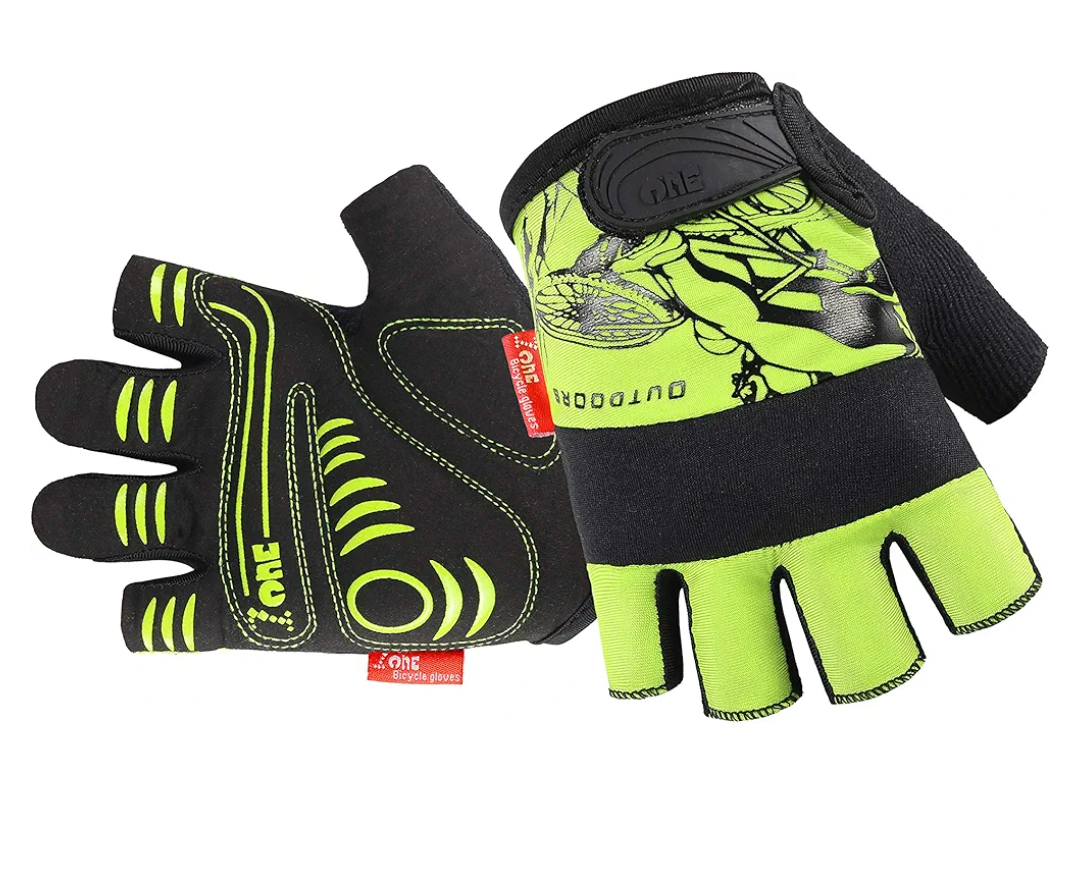 FOURAM Cycling Gloves Bike Gloves 4MM Safety Bumper on Knuckle.Half Finger Mountain Biking Glove MTB DH Road Bicycle Gloves 3MM SBR + 2MM Foam Pad for Men Women (050Green, XLarge)