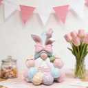 Hodao Easter Gnome Figurine, Resin Bunny Hat Gnome with Pastel Eggs & Bird, Hand-Painted Spring Tabletop Decor for Home, Shelf, Mantel, Tiered Tray, Easter Gift