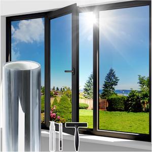 Coavas Window Privacy Film One Way, Window Tint for Home, Daytime Reflective Mirror Glass Windows Coverings Heat UV Blocking See Out Not in, Silver, 29.5 x 78.7 Inch
