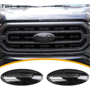 9.5" Front Grill Rear Tailgate Emblem Cover Trim Compatible with 2015-2023 Ford F150 Exterior Accessories Decor Overlay American Flag Oval Emblem Protector Decoration Decal, 2 Pack