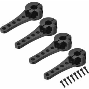 MECCANIXITY 4 Pcs Aluminum Servo Horn Long 25T 25 Teeth Steering Arm 46mm Length Black for DIY RC Car/Boat/Airplanes Boat Model with 2 Pcs Screws