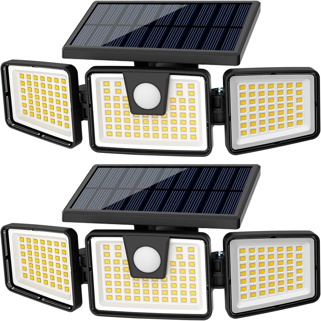 AmeriTop Solar Lights Outdoor, 2 Pack LED High Brightness Cordless Solar Motion Sensor Lights; 3 Adjustable Heads, 270 Wide Angle Illumination, IP65 Waterproof, Security LED Wall Light(Daylight)