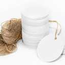 200pcs Kraft Gift Tags - Round Paper Tags for Gifts with Jute Twine, Custom Tag for Wedding Christmas Crafts, (White)