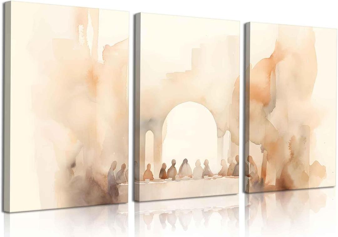 3Pcs The Last Supper Canvas Wall Art Christian Watercolor Retro Jesus Wall Decor Pictures Bible Stories Prints Minimalist Religious Faith God Paintings for Dining Room Home Decoration, 16x24in